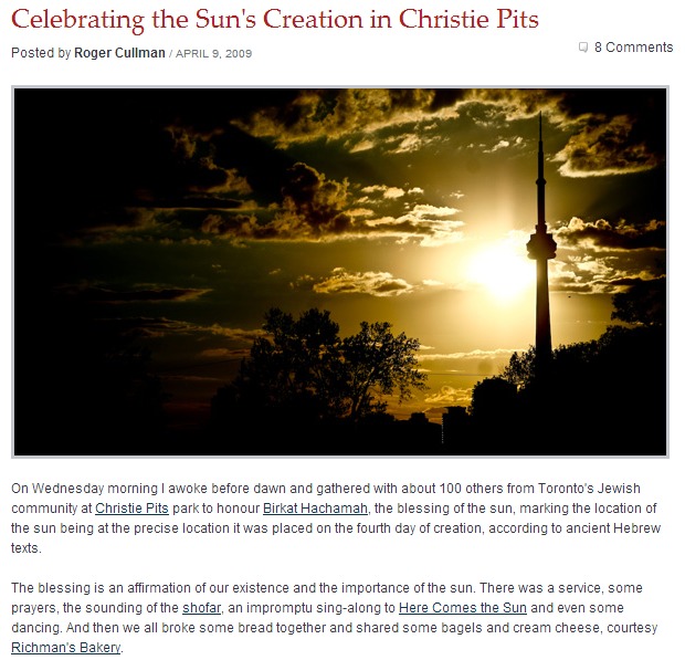 Celebrating the Sun s Creation in Christie Pits